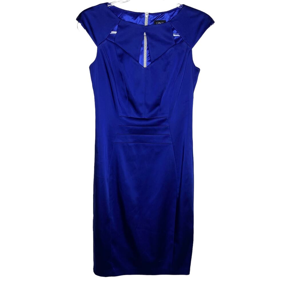 Jax Womens 4 Royal Blue Cutout‎ Dress Cap Sleeves Lined Cocktail Party Holiday